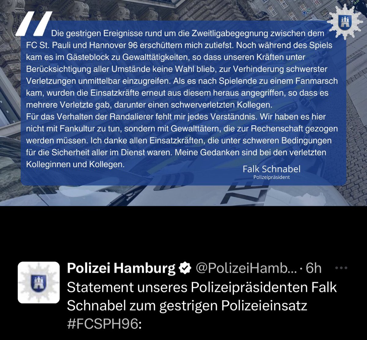 hoeligan4630's tweet photo. Heuli Heuli machen nachdem man völlig unberechtigt mit Vollmontur und Schlagstock in einen Gästeblock stürmt und unkontrolliert Pfeffer auf eingekesselte Menschen sprüht, ohne ein einziges Wort der Selbstreflexion… Genau das ist das Polizeiproblem. 

#STPH96 #AbolishthePolice https://t.co/RAEgI1TwmY