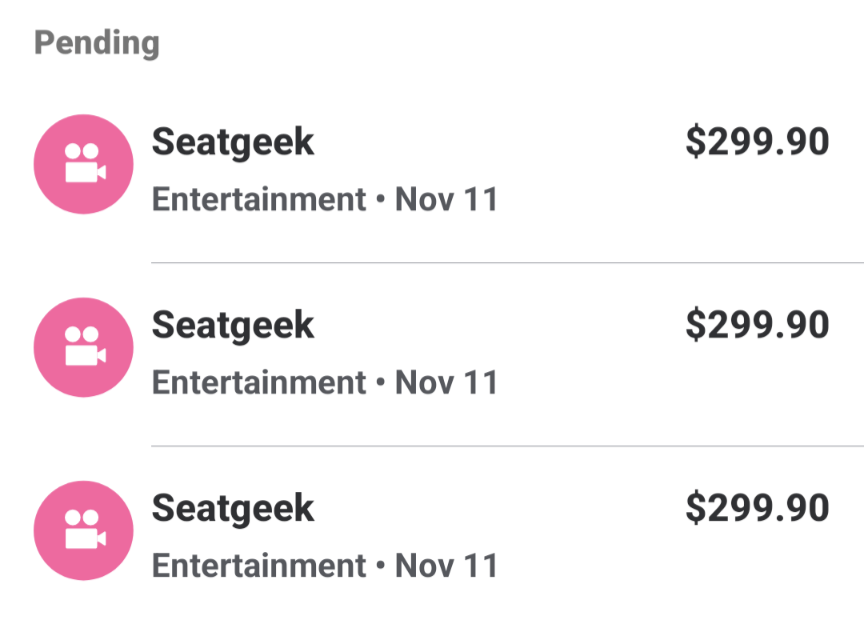 samvanrooy's tweet photo. @SeatGeek so the tickets aren't really for sale but you charged me for them three times? Not cool, bozos. https://t.co/zEIzC1OquV