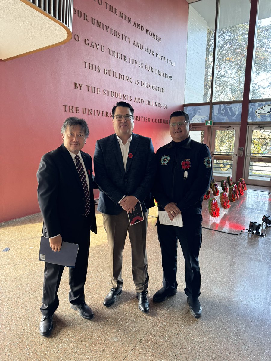 Honoured to witness the Remembrance Day Ceremony in War Memorial Gym @UBC. So moved to watch fellow @musqueam member Laurence Paul lay a wreath on behalf of our community and stand with my friendUBC professor, Henry Yu. #LestWeForget #RemembanceDay