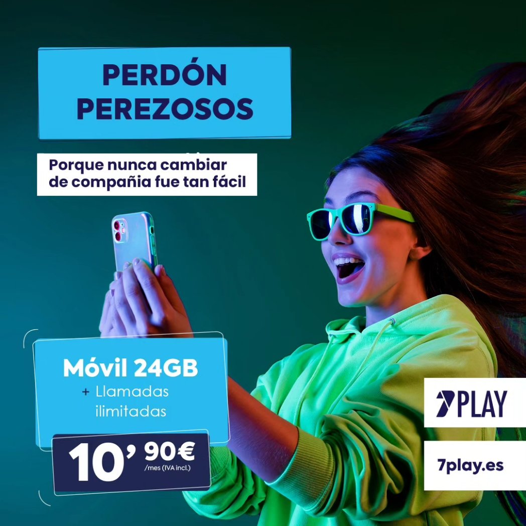 IntroAlovera's tweet image. No seas perezoso 🦥 y cambia a 7Play 💙 Tarifa 24GB con llamadas ilimitadas por sólo 10,90€ al mes
Para contratar o más info 
☎️949297678 📱660207129
📍Intro Soluciones Informáticas
🌐 introalovera.com/9-7-play
#blackfriday #tarifa #7play #introalovera #informatica #comerciolocal