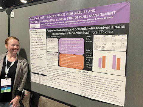 Great thoughts and questions during today’s poster session describing acute care use from @JChodoshMD’s EQUIPED trial for people with #ADRD and diabetes at #GSA2023