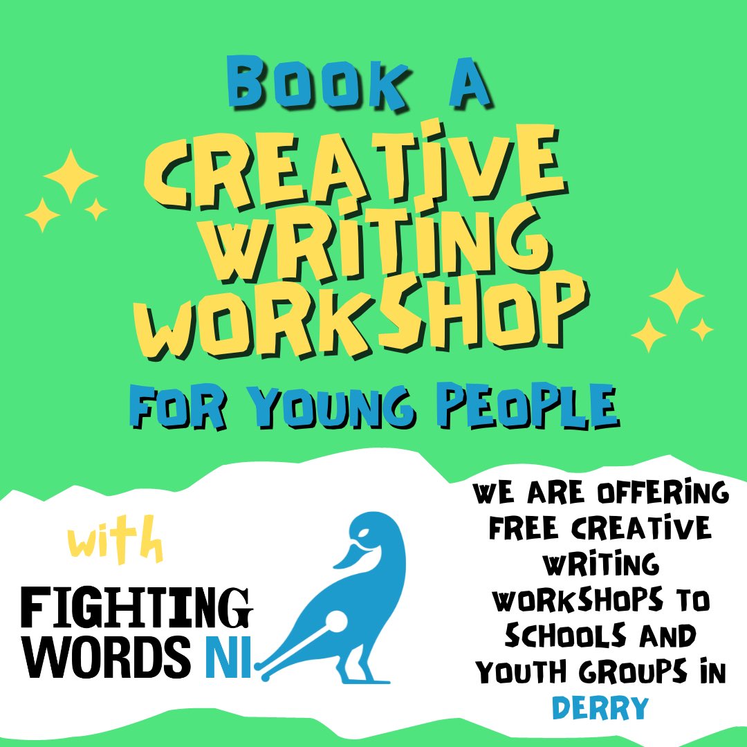 Sue Divin (@absolutelywrite) on Twitter photo Schools and youth groups in Derry~Londonderry- here’s a great chance to book a free creative writing workshop. Contact <a href="/fightingwordsni/">Fighting Words NI</a> if interested.
<a href="/Stceciliaseng/">St Cecilia's English</a> <a href="/StColumbsEng/">St Columb’s College English Department</a> <a href="/LittleAcornsBks/">Little Acorns Bookstore</a> <a href="/YouthActionNI/">YouthAction Northern Ireland</a> Schools and youth groups in Derry~Londonderry- here’s a great chance to book a free creative writing workshop. Contact <a href="/fightingwordsni/">Fighting Words NI</a> if interested.
<a href="/Stceciliaseng/">St Cecilia's English</a> <a href="/StColumbsEng/">St Columb’s College English Department</a> <a href="/LittleAcornsBks/">Little Acorns Bookstore</a> <a href="/YouthActionNI/">YouthAction Northern Ireland</a>