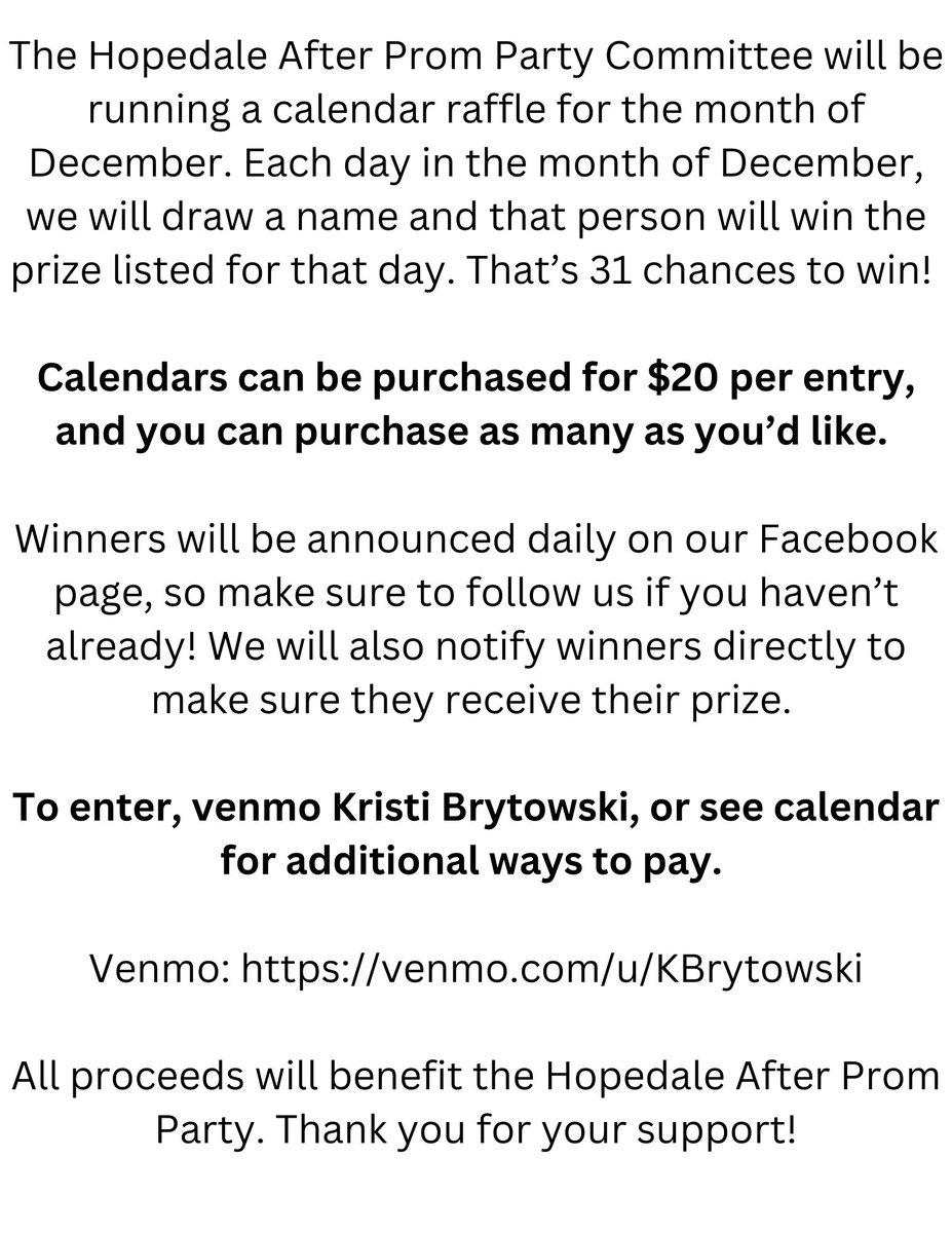 HopedaleAPP's tweet photo. 2024 Hopedale After Prom Party Calendar Raffle! https://t.co/QBOjyQ18FJ