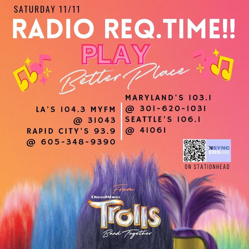 hillymob1's tweet image. 💥💥Today’s list of stations!💥💥
Text the stations below to request #NSYNC_Better_Place !  @NSYNC @JohnnyWrightWEG @MelindaWEG @daddioraddio @KeithRothschild @RCAPromo @RCARecords @sonymusic #NSYNC