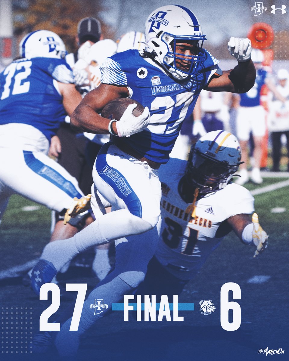 Indiana State Football (@indstfb) on Twitter photo Final from Senior Day!
The Sycamores fought back after an early WIU lead in today's win! <a href="/dinka_ll/">Justin Dinka</a> surpasses 100 rushing yards for the first time this year, and <a href="/e_hoov/">Ethan Hoover</a> reaches a new single-game career high with 12 tackles!
#MarchOn | #LeaveNoDoubt Final from Senior Day!
The Sycamores fought back after an early WIU lead in today's win! <a href="/dinka_ll/">Justin Dinka</a> surpasses 100 rushing yards for the first time this year, and <a href="/e_hoov/">Ethan Hoover</a> reaches a new single-game career high with 12 tackles!
#MarchOn | #LeaveNoDoubt