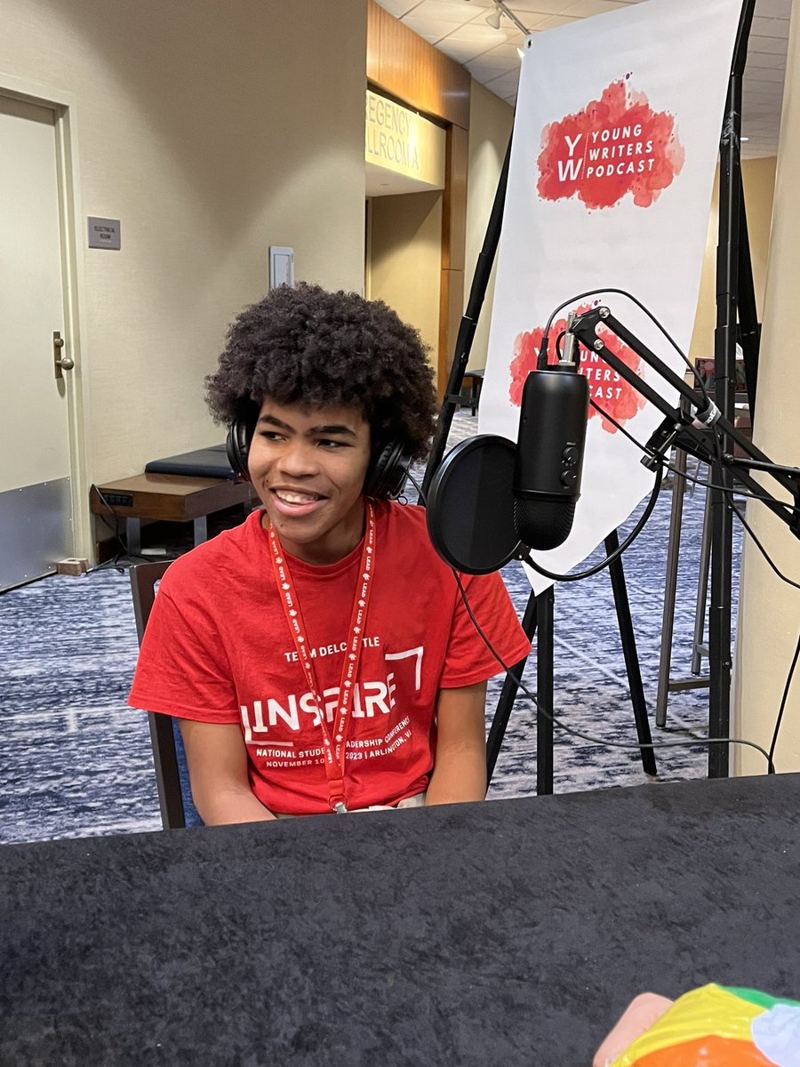 Sarah_Dunn_2's tweet photo. Here we have two sophomores, one MA and one ST, from @delcastle_ths recording a podcast about SEL activities they enjoy at the @NASSP #LEADConf https://t.co/lBSPyRiQZg