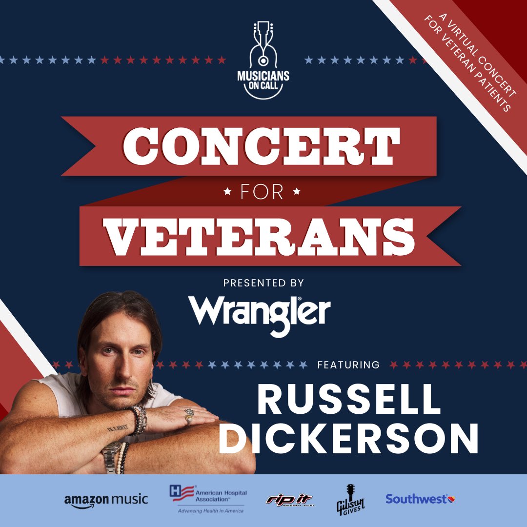 Happy to share my gratitude and take part in @musiciansoncall’s #ConcertForVeterans presented by @Wrangler, an annual virtual concert streaming exclusively for patients across the US. Check out the awesome lineup and learn more about the show at go.musiciansoncall.org/VeteransRD