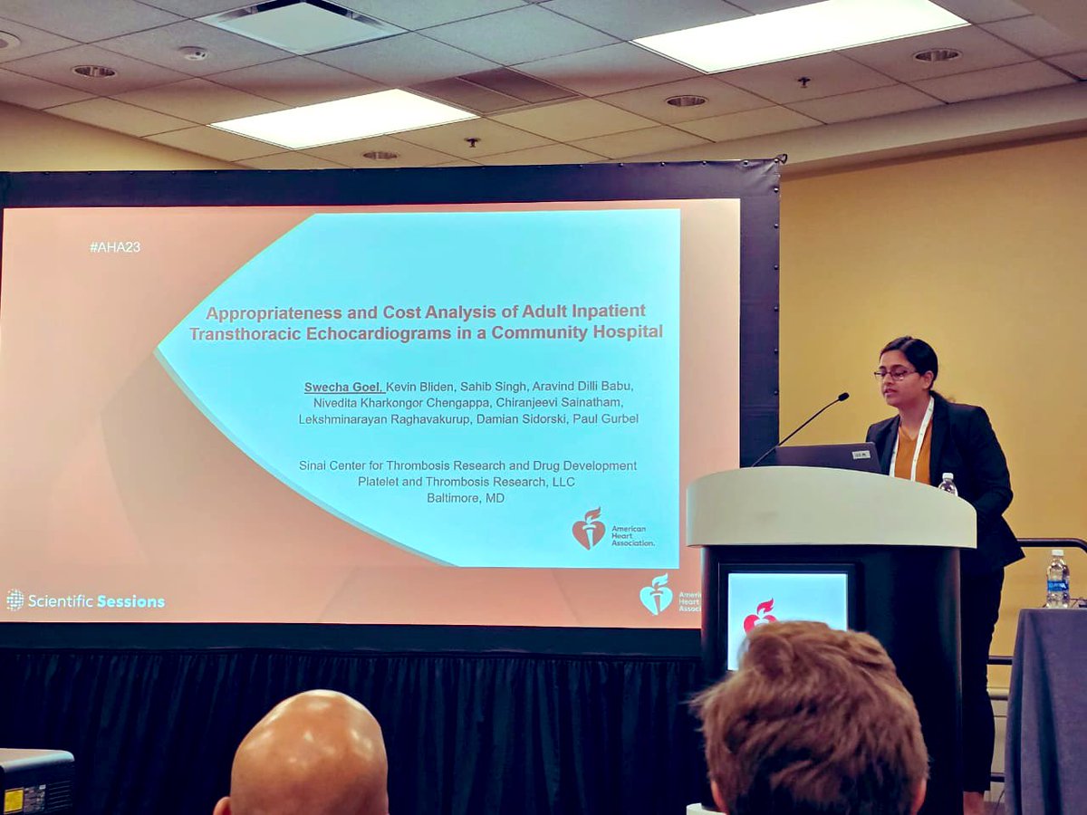 It was an honor to present at #AHA23 and getting to learn from such inspiring minds.Thanks for the great opportunity and mentorship @PGurbel  @KevinBliden24 Dr. Udaya Tantry @sahibs559 @SinaiBmoreIMRes and all co-authors @Dr_AravindDB @niveditakharkongorchengappa @chirusainatham