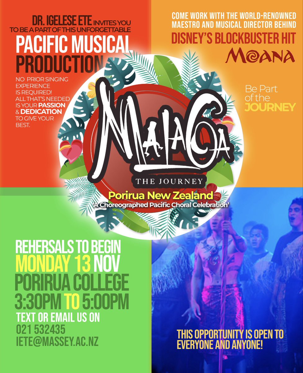 Igelese's tweet photo. I will be working on another transformational ‘Malaga – The Journey’ musical production in Porirua, and its open to everyone and anyone - please share with you networks &amp; communities 🙂 https://t.co/AvDZUlwO3v