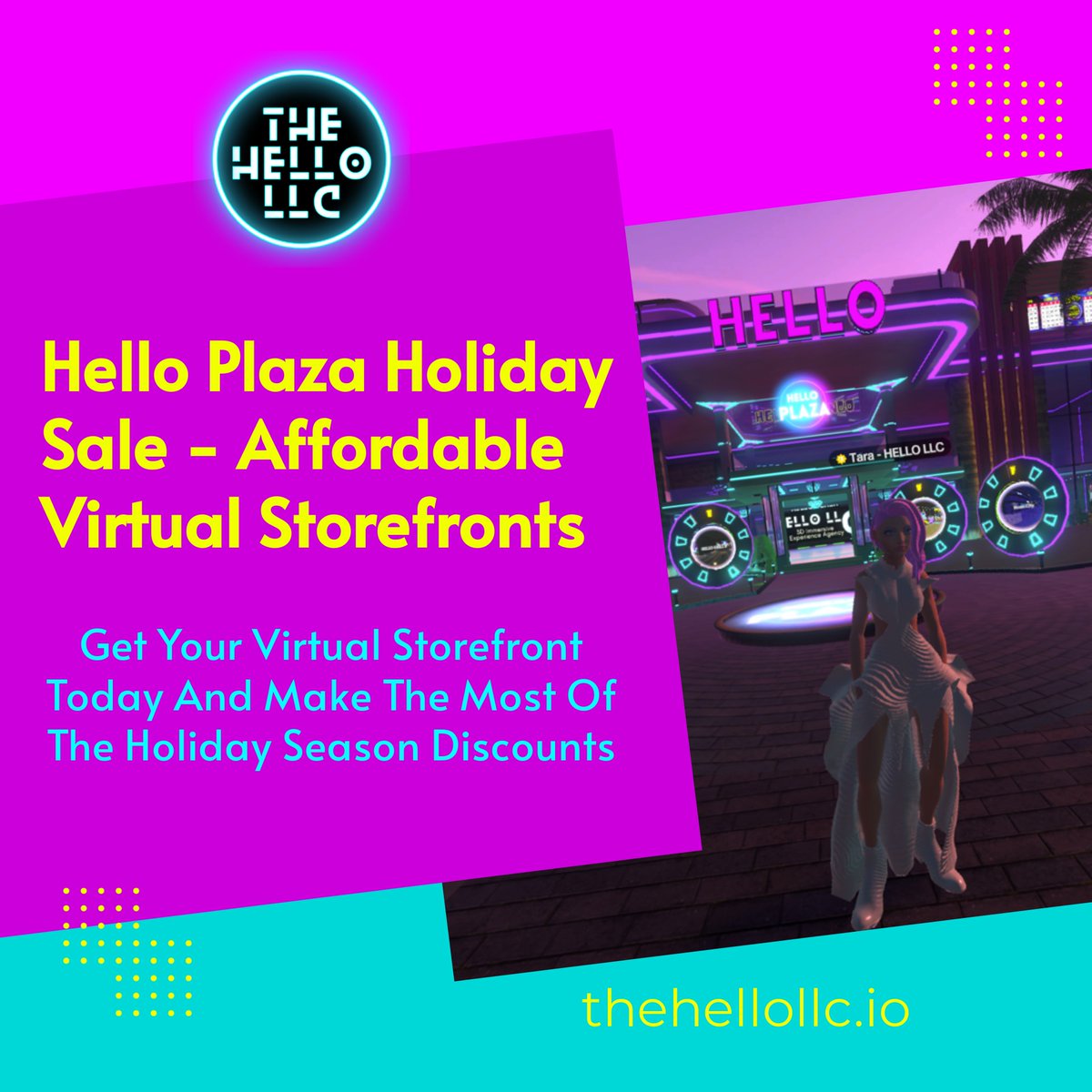 llc_hello's tweet image. Expand your online presence with the Hello Plaza Holiday Sale! Small business owners, get a virtual storefront at a fraction of the price. Elevate your business and stay ahead in the future of work. 🌐💼 #HelloPlazaHolidaySale #FutureOfWork #VirtualStorefront