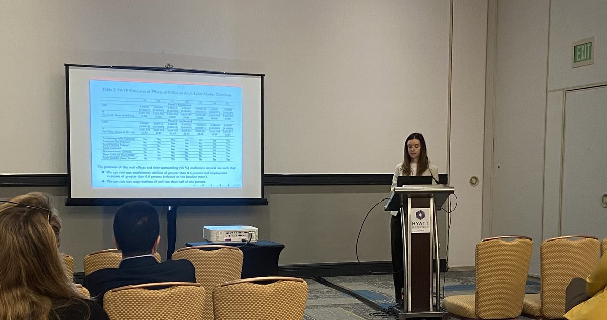 SDSUCHEPS's tweet image. At APPAM 2023, @CateMuratori shows that recreational marijuana laws have little adverse effect on labor market outcomes and may generate some economic improvements for racial minorities and agricultural workers. #APPAM2023