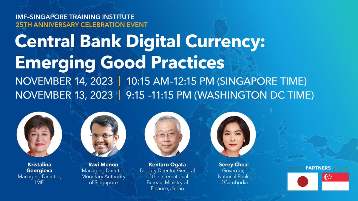 As part of the 25th anniversary celebration of the Singapore Training Institute, an IMF Conference will provide an overview of key insights on Central Bank Digital Currencies and discuss next steps imf.org/en/News/Semina… @KGeorgieva