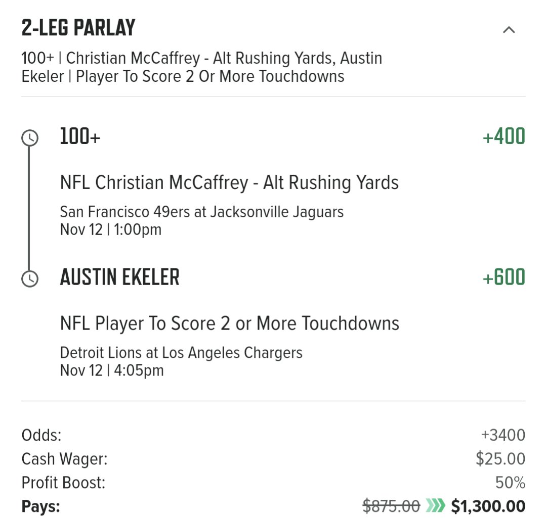 TheBoostDoctor's tweet image. Caesars 50% NFL Parlay Boost ☢️🐋🔒
FV: 2793 (circa)
EV 80%, 0.4u qk