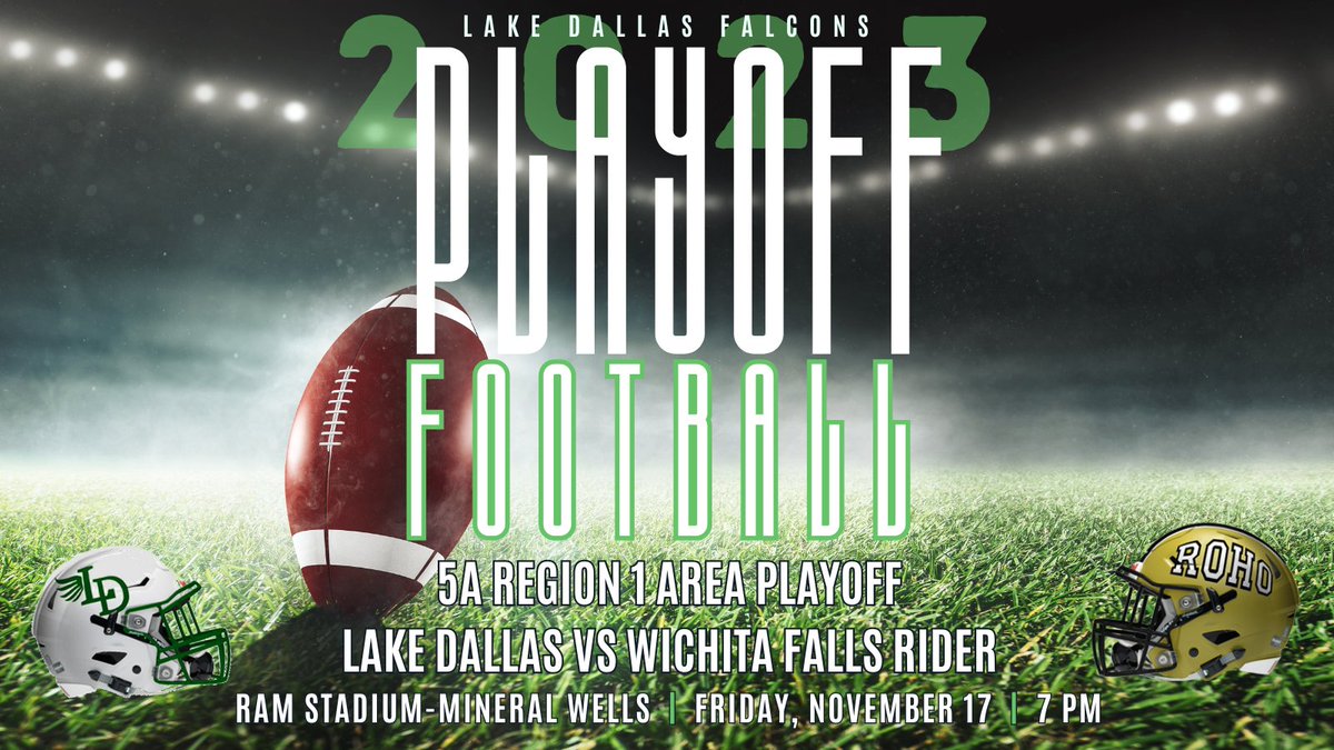 Falcon Football advanced to the AREA PLAYOFFS against Wichita Falls Rider on Friday, November 17, at 7 pm. We can't wait to see you in Mineral Wells for the game! Tickets will be sold at the gate only. Pricing &amp; details will be posted soon. #Playoffs2023
