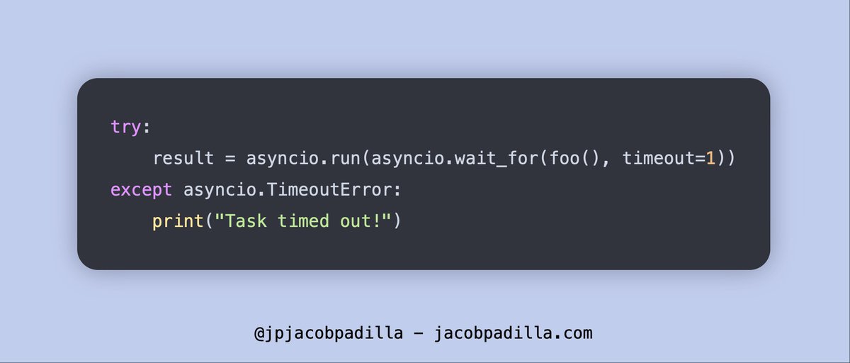 jpjacobpadilla's tweet image. Handle async timeouts gracefully in #Python with asyncio's wait_for function! ⏱️🐍
#AsyncProgramming #CodeTips