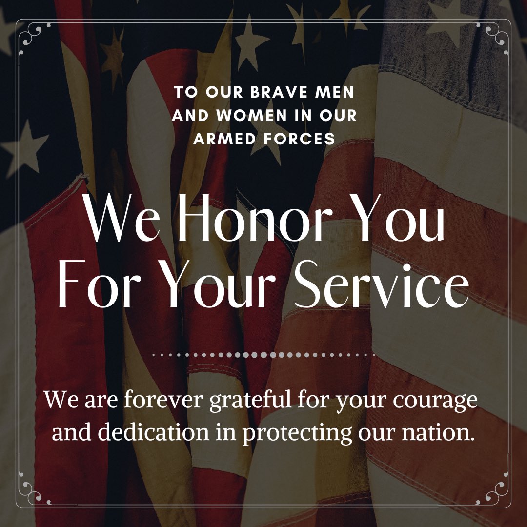 Happy Veterans Day! We will forever be grateful for your bravery, sacrifice and service to our country! We hope you and your families have a wonderful Veterans Day!! 🇺🇸