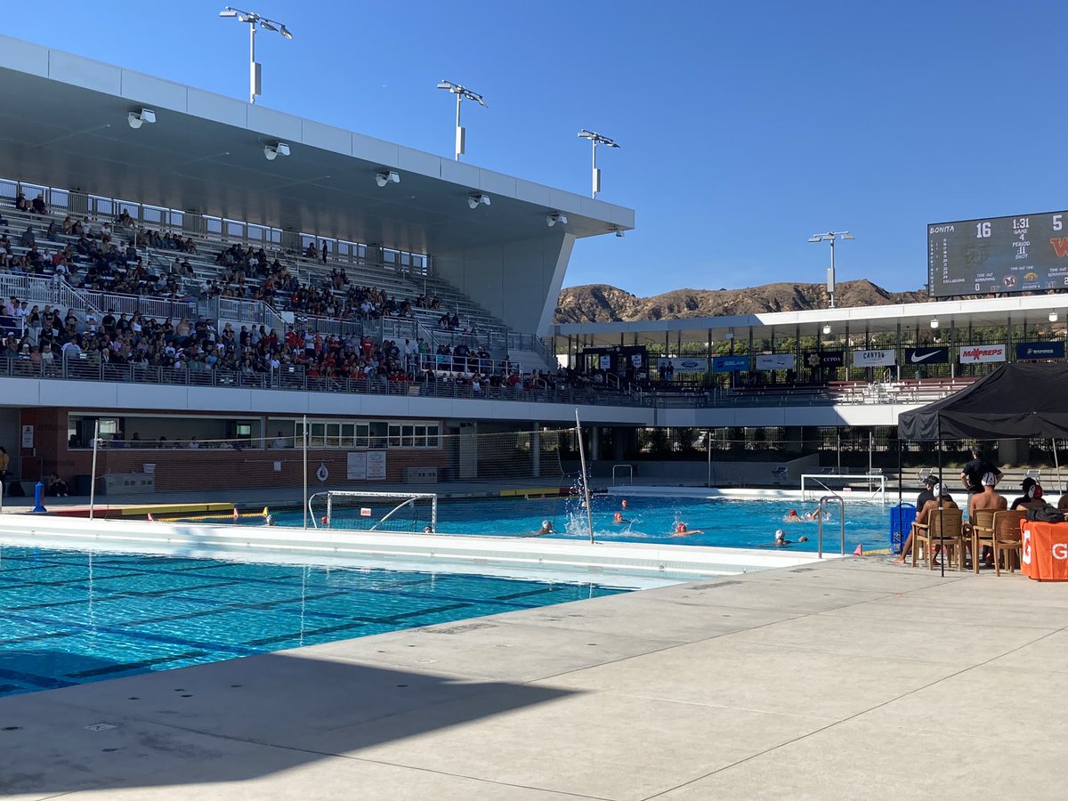 Greetings from the first CIF-SS boys water polo champs at MtSAC, world-class facility for sure, pretty intimate setting with stadium 💦Woodbridge and Anaheim lost but made the big plunge!