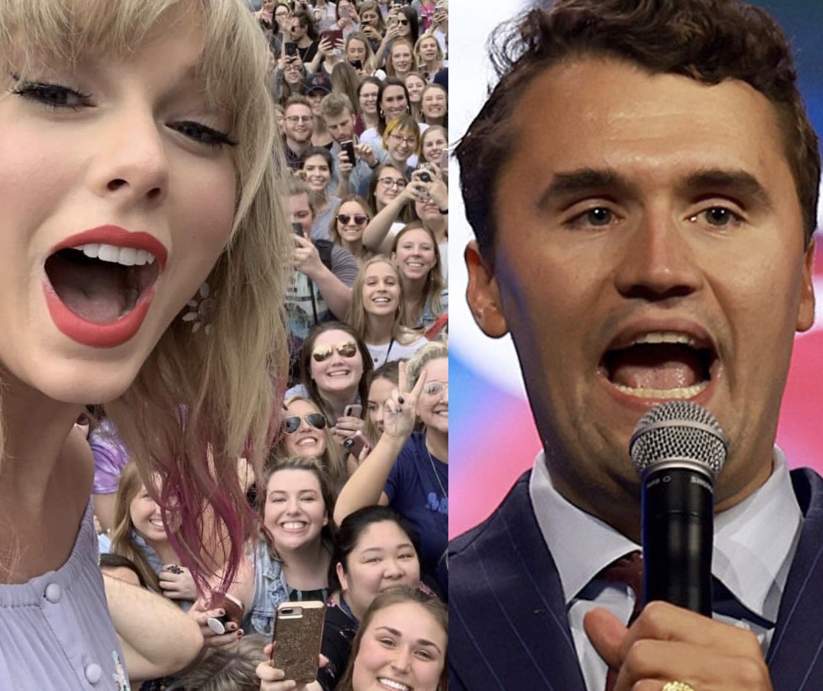 Who agrees that Taylor Swift is a hero for helping to register people to vote and Charlie Kirk is a complete zero? Drop a 💙 if you agree