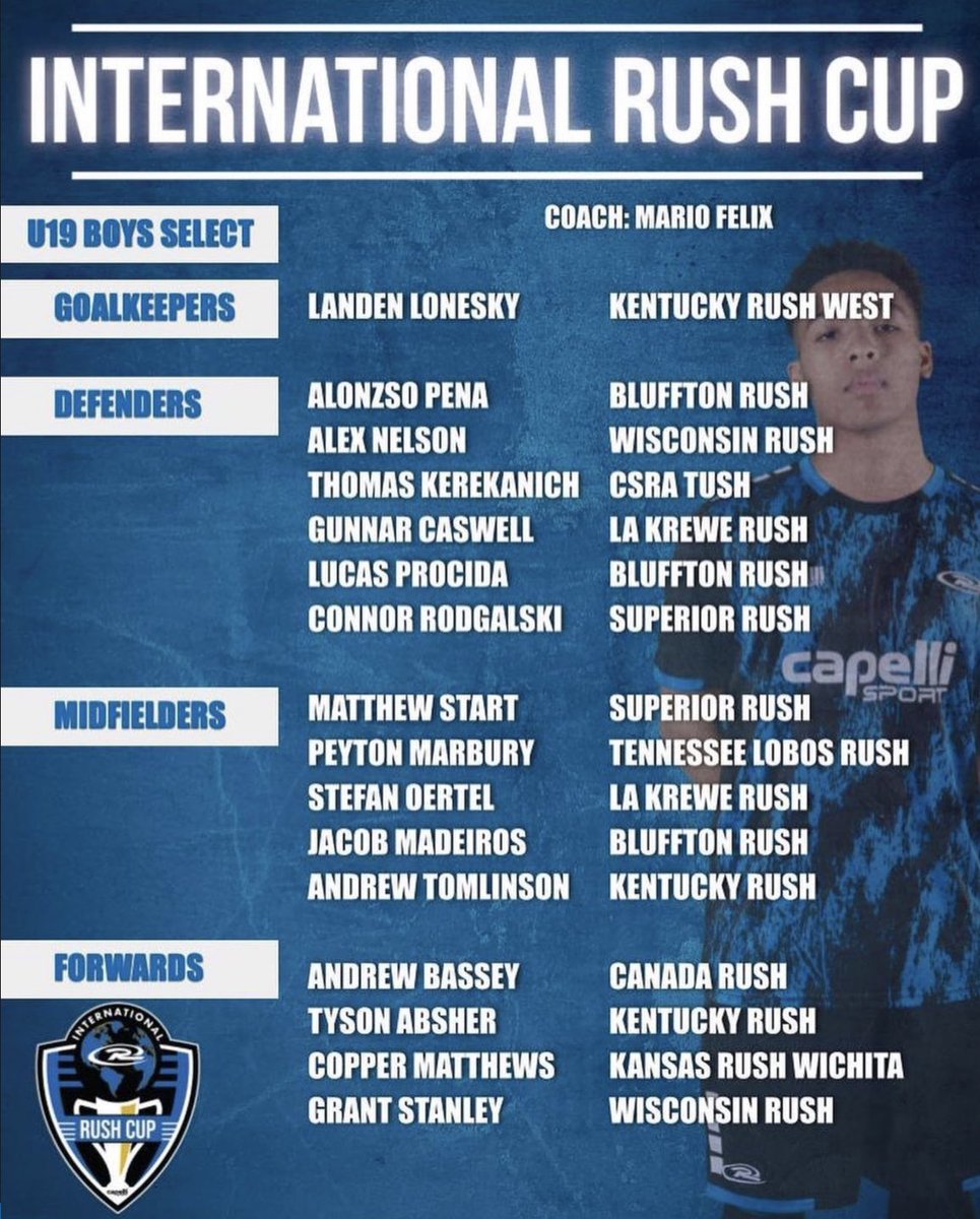 JATomlinson_5's tweet image. Can’t wait to represent Kentucky Rush with Rush Select at the International Rush Cup again. It’s an honor! #RUID
@RushSoccer @Rushselect