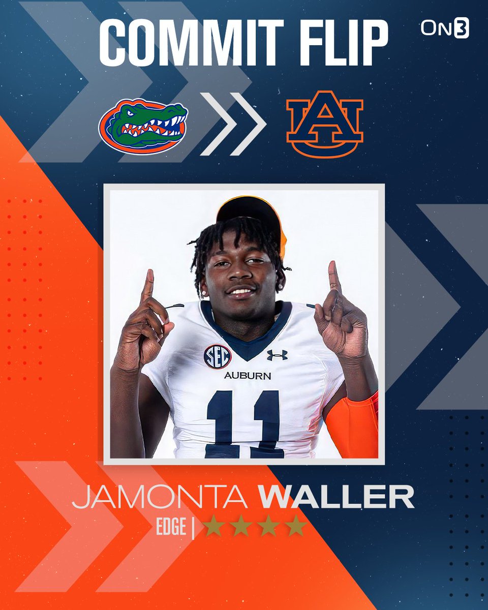On3 Recruits (@on3recruits) on Twitter photo 🚨BREAKING🚨 4-star EDGE Jamonta Waller has flipped his commitment from Florida to Auburn🦅
More from <a href="/ChadSimmons_/">ChadSimmons</a>: on3.com/college/auburn… 🚨BREAKING🚨 4-star EDGE Jamonta Waller has flipped his commitment from Florida to Auburn🦅
More from <a href="/ChadSimmons_/">ChadSimmons</a>: on3.com/college/auburn…