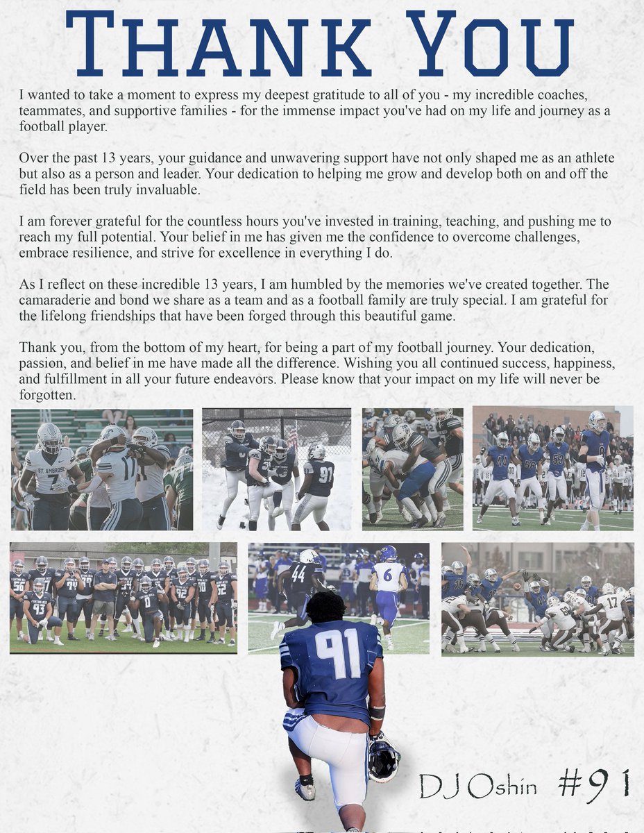 Blessed for 13 amazing years on the field. Thankful for good health and all your support!🙏🏈
 <a href="/FightingBeesFB/">St. Ambrose Football</a> 
<a href="/SCNFBOFFICIAL/">Official North Star Football Account</a> 
<a href="/ElginBears/">Elgin Bears</a>