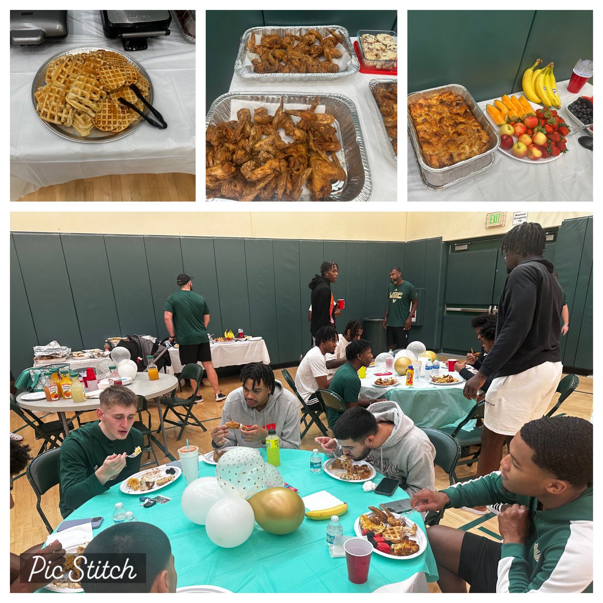 sunsetAMIR's tweet photo. Big Shoutout the wives of @USFMBB after a long week for the guys & a Saturday morning practice my wife and the rest of the wives fed “The Bulls” a Chicken & Waffles themed Brunch! Love & Respect for these Beautiful Women who do so much & sacrifice so much for our program. Great Programs Have Everyone Pulling In The Same Direction #EDGE