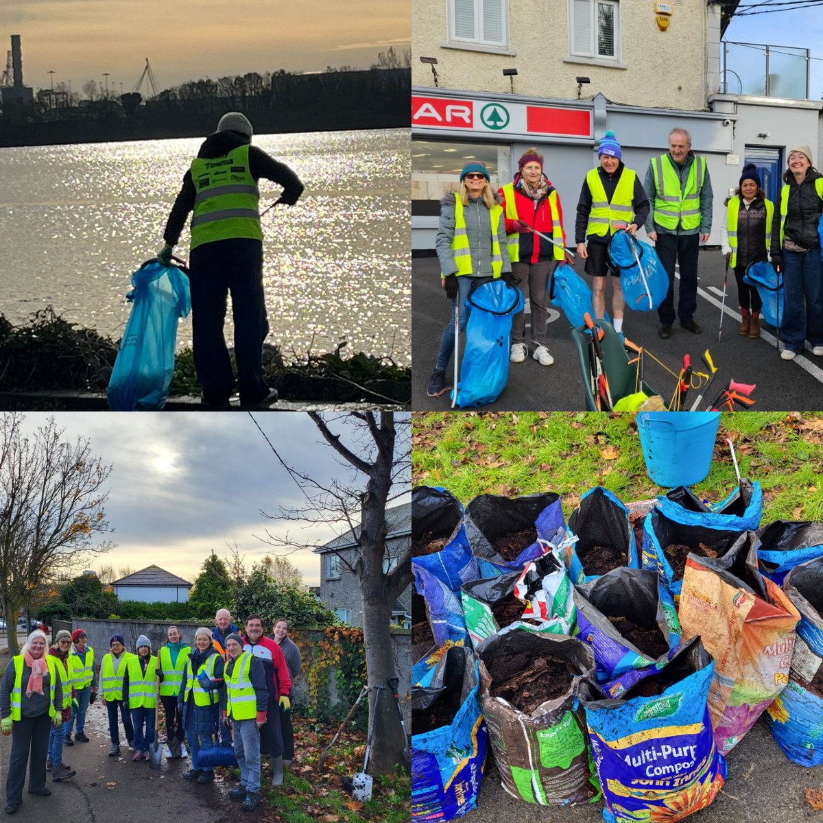 Many hands make light work. Fantastic effort across #Clontarf today. #LitterPick on the prom and some lovely leaf mulch collected for the flower planters from our leaf nets. #Biodiversity initiative in action. Please help #KeepClontarfTidy and please only leaves 🍃 in the nets!