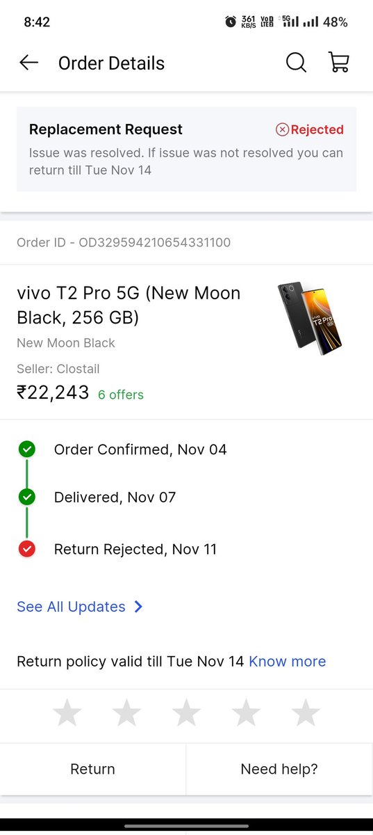 Dilipsuthar1999's tweet photo. I had Ordered vivo t2 pro 256 gb from Flipkart but They delivered 128 gb. When i requested for replacement. They are not giving proper response and cancelling return request. Now 2 days only left for return period over. Who will help me
#Flipkartscam @Flipkart @flipkartsupport https://t.co/RHbmsUR2fF