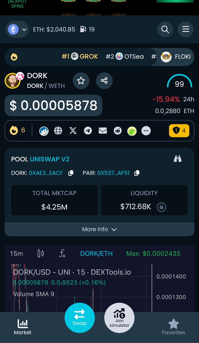 $GROK 

$57.57 MILLION MARKET CAP 

$1.13 MILLION LIQUIDITY 

$DORK 

$4.25 MILLION MARKET CAP 

$712.68K LIQUIDITY 

🫳
 🎤