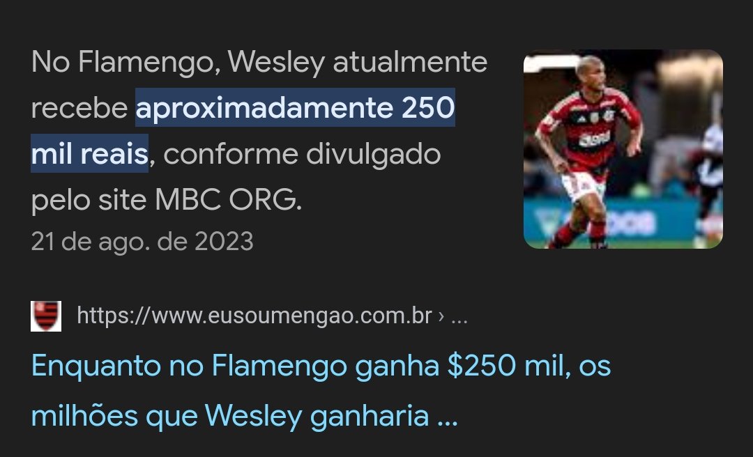 Enquanto no Flamengo ganha $250 mil, os milhões que Wesley