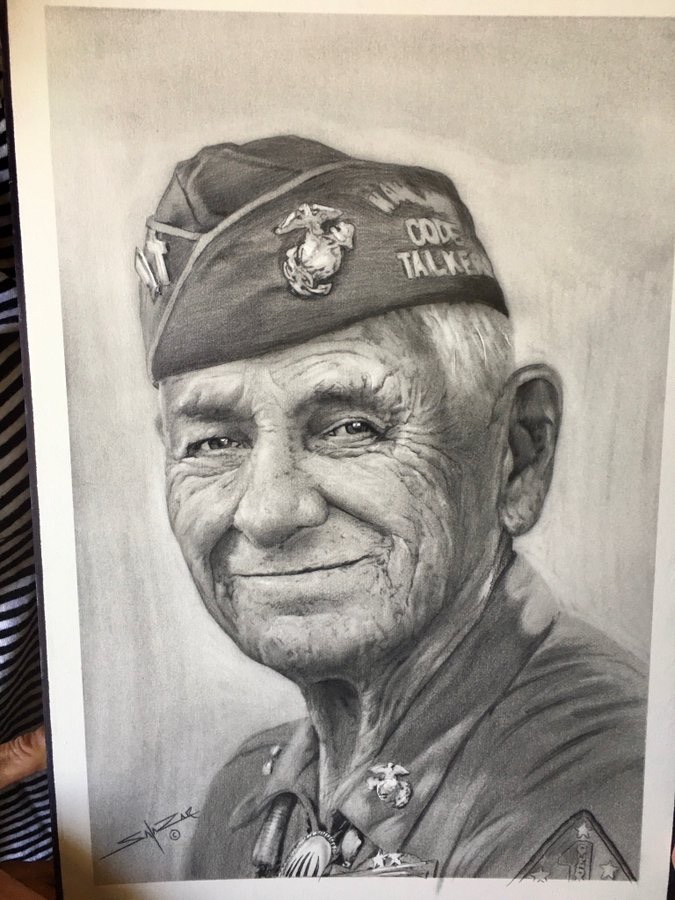 @NicoleCritesTV /Navajo Code Talker Roy Hawthorne, who used his native language as an uncrackable code during World War II. #VeteransDay2023  #pencilsketch