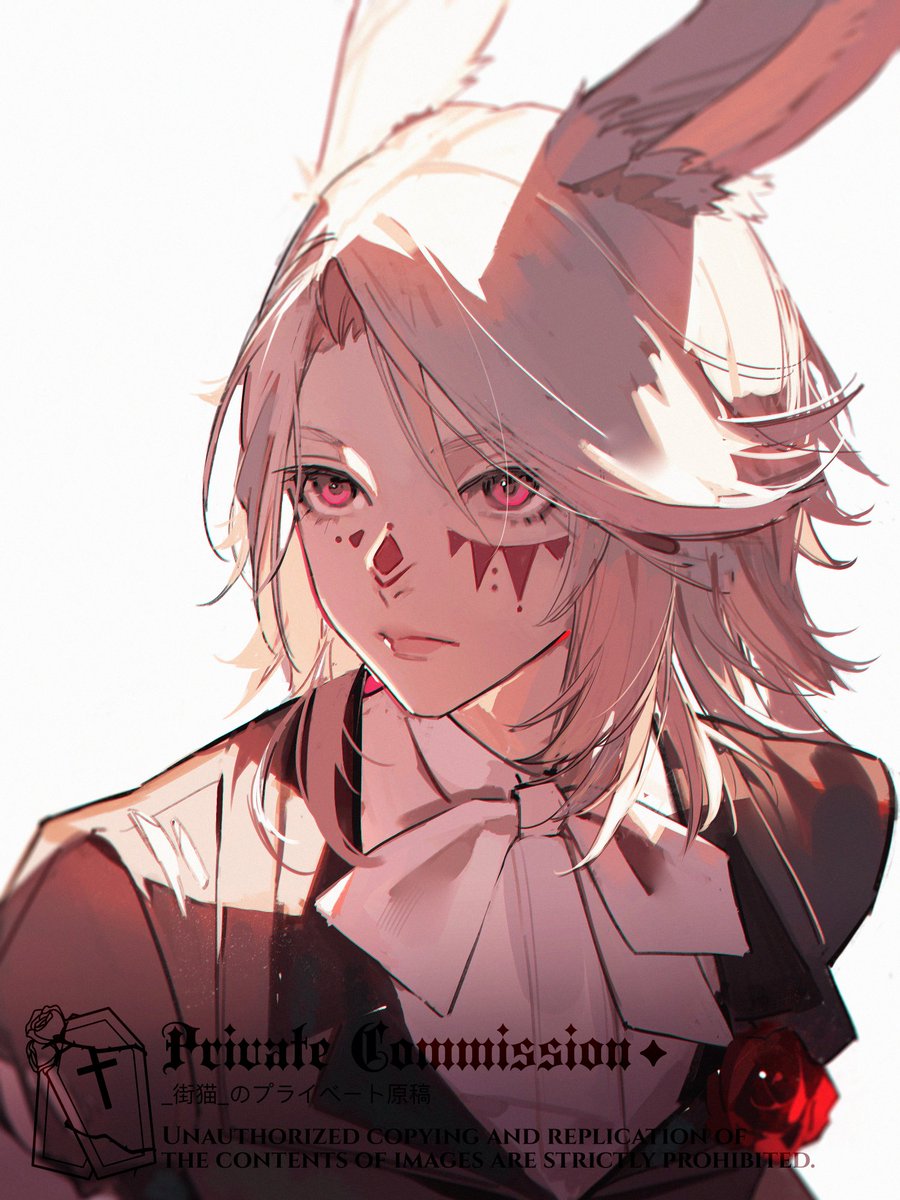 avatar (ff14) animal ears viera rabbit ears solo bow white background bowtie  illustration images