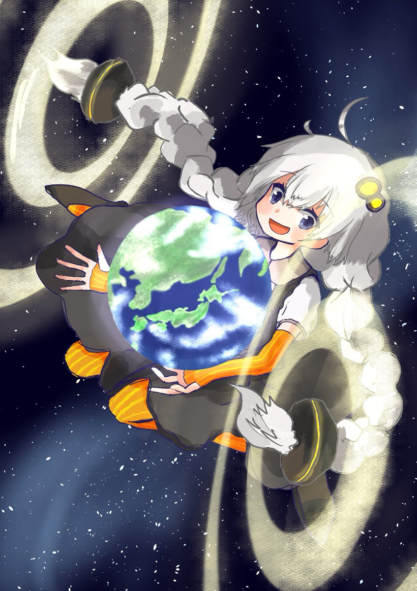 kizuna akari planet 1girl earth (planet) space braid solo twin braids  illustration images