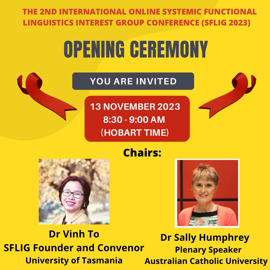 𝐓𝐡𝐞 𝐎𝐩𝐞𝐧𝐢𝐧𝐠 𝐂𝐞𝐫𝐞𝗺𝗼𝐧𝐲 𝗼𝐟 𝐭𝐡𝐞 𝐒𝐅𝐋𝐈𝐆 2023 𝐂𝗼𝐧𝐟𝐞𝐫𝐞𝐧𝐜𝐞 𝐰𝐢𝐥𝐥 𝐡𝐚𝐩𝐩𝐞𝐧 𝐭𝗼𝗺𝗼𝐫𝐫𝗼𝐰 𝐚𝐭 8:30𝐚𝗺 (Hobart/Sydney/Melbourne time). 🎉🎉🎉🌺🌺🌺

Do not miss out, everyone! We look forward to seeing all of you! 

#SFLIG2023 #interestsfl