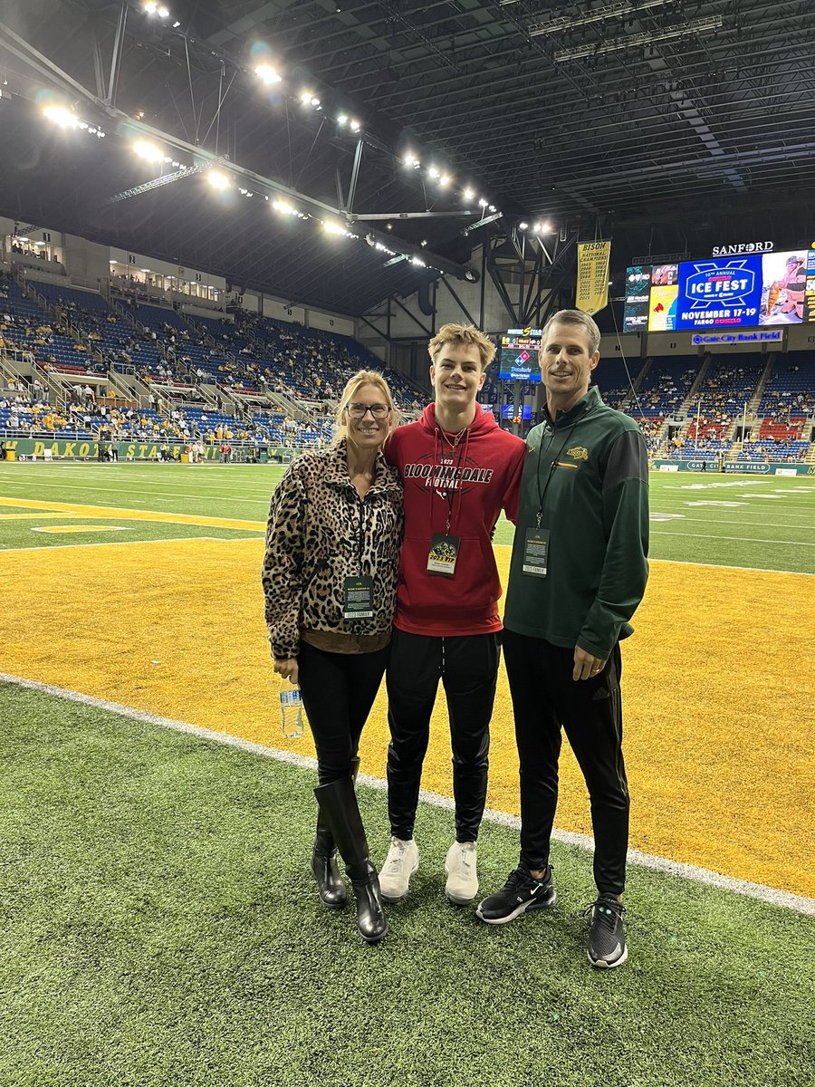 Couldn’t say thank you enough to <a href="/CoachCrutchley/">Steve Crutchley</a> <a href="/Coach_Entz/">Coach Matthew Entz</a> <a href="/JamoBrown_/">Jamison Brown</a> @PetersNDSU for the incredible visit and hospitality today in Fargo! Way to handle business, the program and culture is second to none #HailTheBison 🔰🤘

<a href="/NDSUfootball/">NDSU Football</a> <a href="/BisonRecruiting/">NDSU Recruiting</a> <a href="/Bdale_Football/">Bdale Football</a>