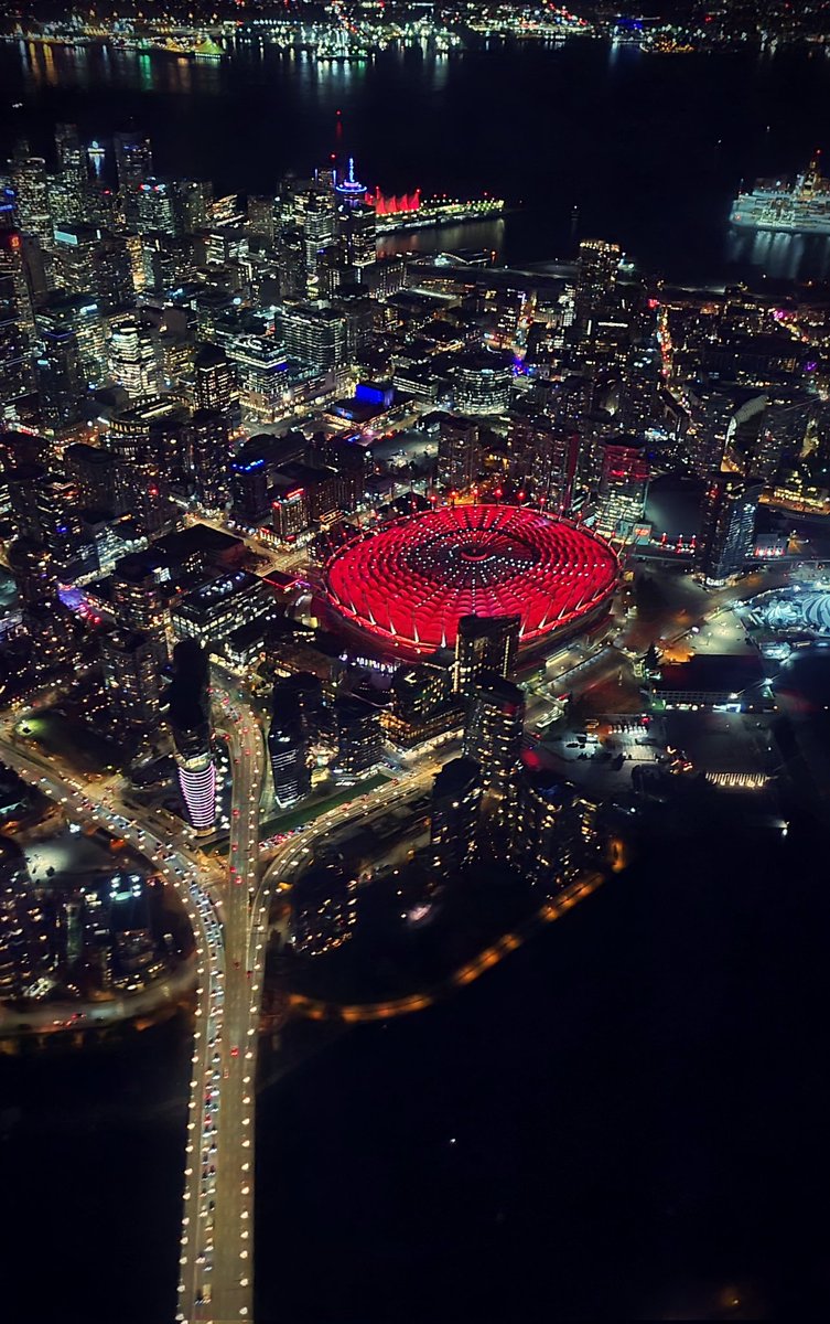 Remembrance Day red over downtown #Vancouver 🍁 #LestWeForget
