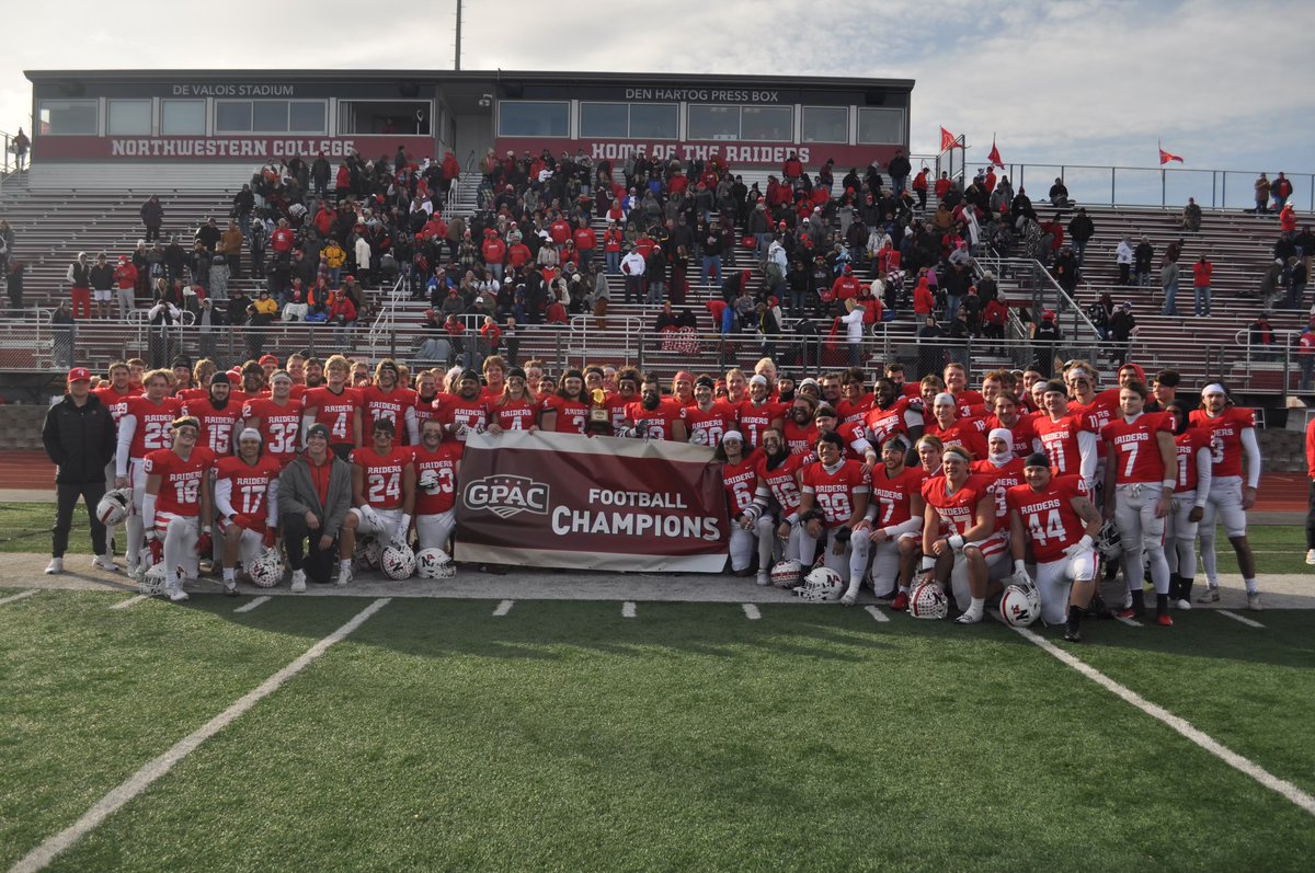 NWC Red Raiders (@nwcraiders) on Twitter photo ๐๐๐๐๐๐ ๐๐๐๐ ๐
Your 2023 <a href="/GPACSports/">Great Plains Athletic Conference</a> football champions were awarded their championship trophy after completing the regular season 10-0 (9-0 GPAC)!
#RaidersStandOut | <a href="/nwc_fb/">Northwestern College Football</a> ๐๐๐๐๐๐ ๐๐๐๐ ๐
Your 2023 <a href="/GPACSports/">Great Plains Athletic Conference</a> football champions were awarded their championship trophy after completing the regular season 10-0 (9-0 GPAC)!
#RaidersStandOut | <a href="/nwc_fb/">Northwestern College Football</a>