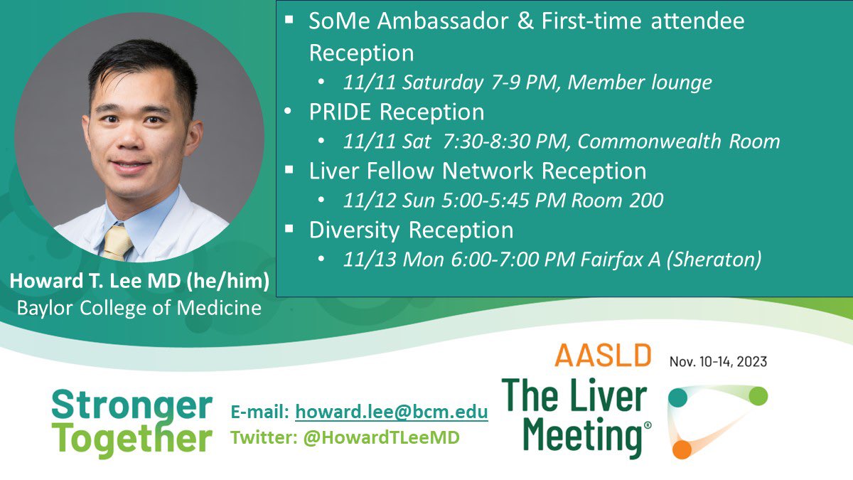 Hi #LiverTwitter, There are many social events/receptions at #TLM23 this year! Please join us at some of these fun activities 🍷🧀 2️⃣receptions happening TONIGHT (11/11) 🆕First-time attendee & #SoMe gathering: ⏰7-8 pm at member lounge 🏳️‍🌈PRIDE Reception: ⏰7:30-8:30 pm at