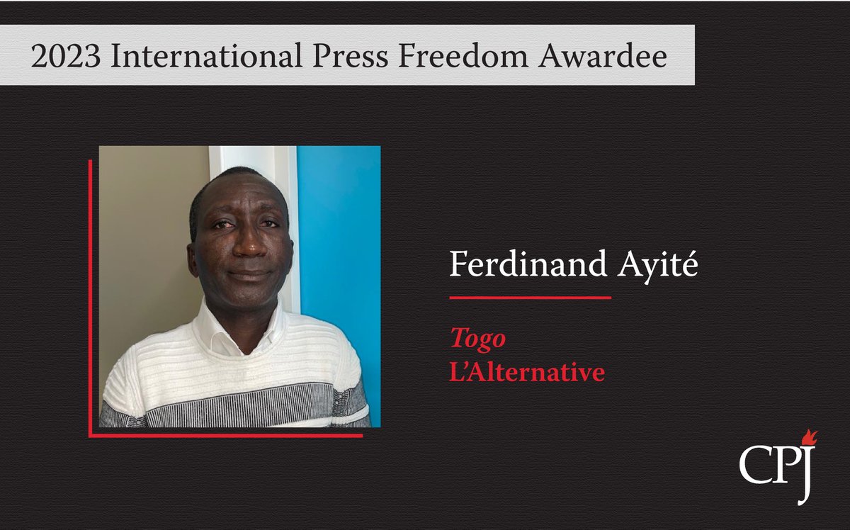 .@pressfreedom rendra hommage au journaliste togolais Ferdinand Ayité (@Ferdi_Ayi) en lui décernant le Prix international de la liberté de la presse 2023. ➡️ cpj.org/awards #PressFreedom #LibertéDeLaPresse #IPFA #Togo #IPFA2023