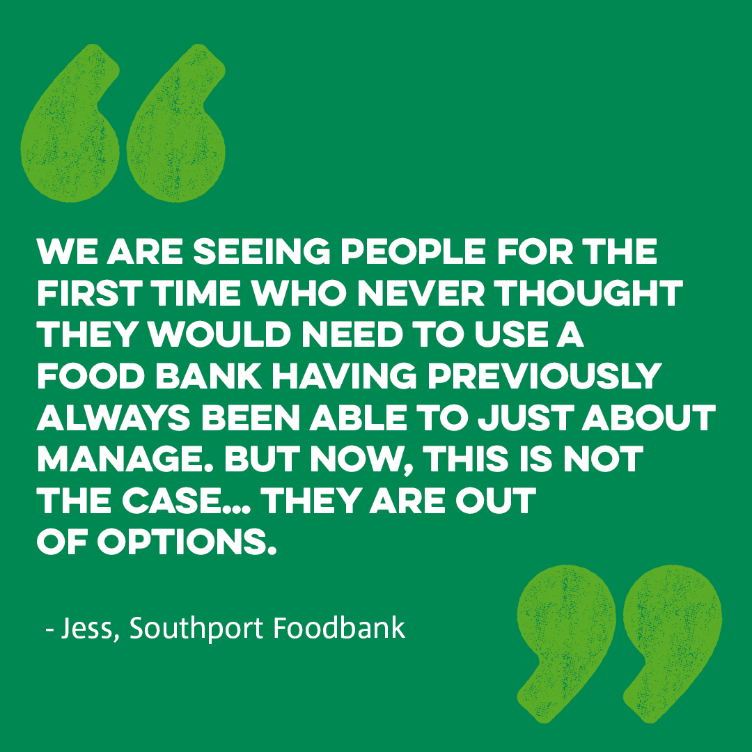 People who have never needed emergency food support before are now being forced to food banks’ doors. And with more and more people needing support, food banks are being stretched to their absolute limit. 💬 Jess from @SthportFoodBank shares what she’s seeing in her community.