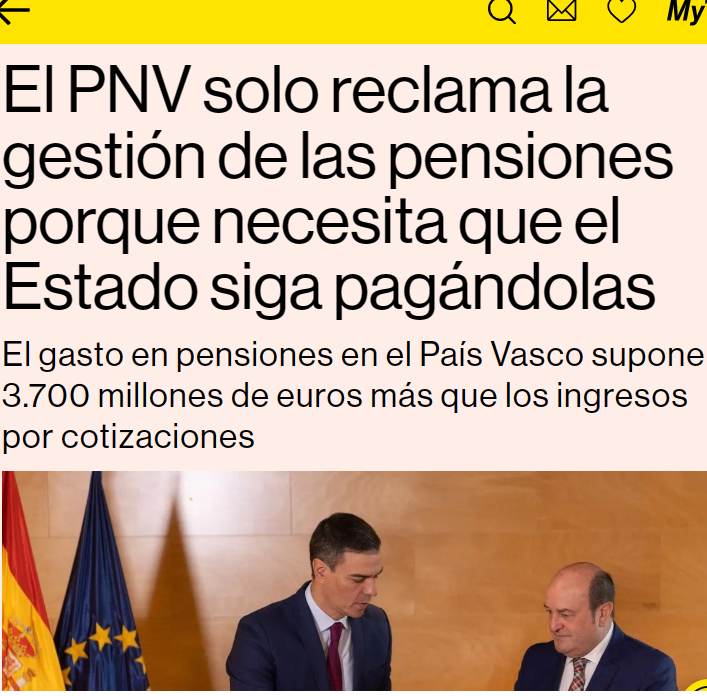 CCivicaCatalana's tweet photo. El País Vasco es uno de los territorios más envejecidos. Gasta 3.700 millones más en pensiones que las cotizaciones que aportan los trabajadores vascos.

Por eso el PNV solo quiere la semi-independencia: mangonear la caja pero que se la llene el resto de España.

Sin vergüenza. https://t.co/2D4vIV6ca1