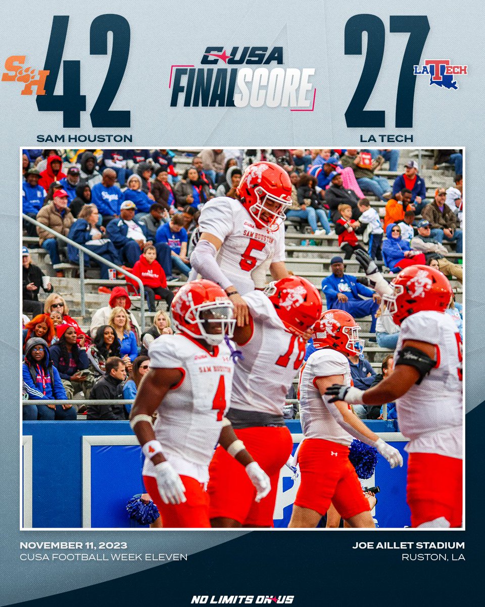 The first CUSA win in <a href="/BearkatsFB/">Sam Houston Football</a> program history! 😼

#NoLimitsOnUs