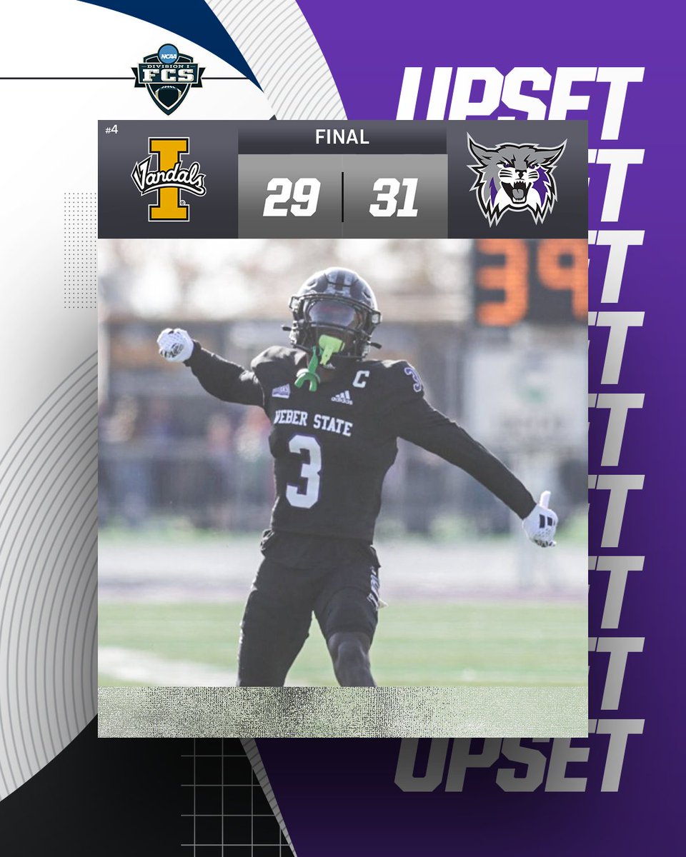 NCAA_FCS's tweet photo. 🚨 UPSET ALERT 🚨

@weberstatefb upsets No. 4 Idaho, 29-31.

#FCS https://t.co/ULDVvhXQUc