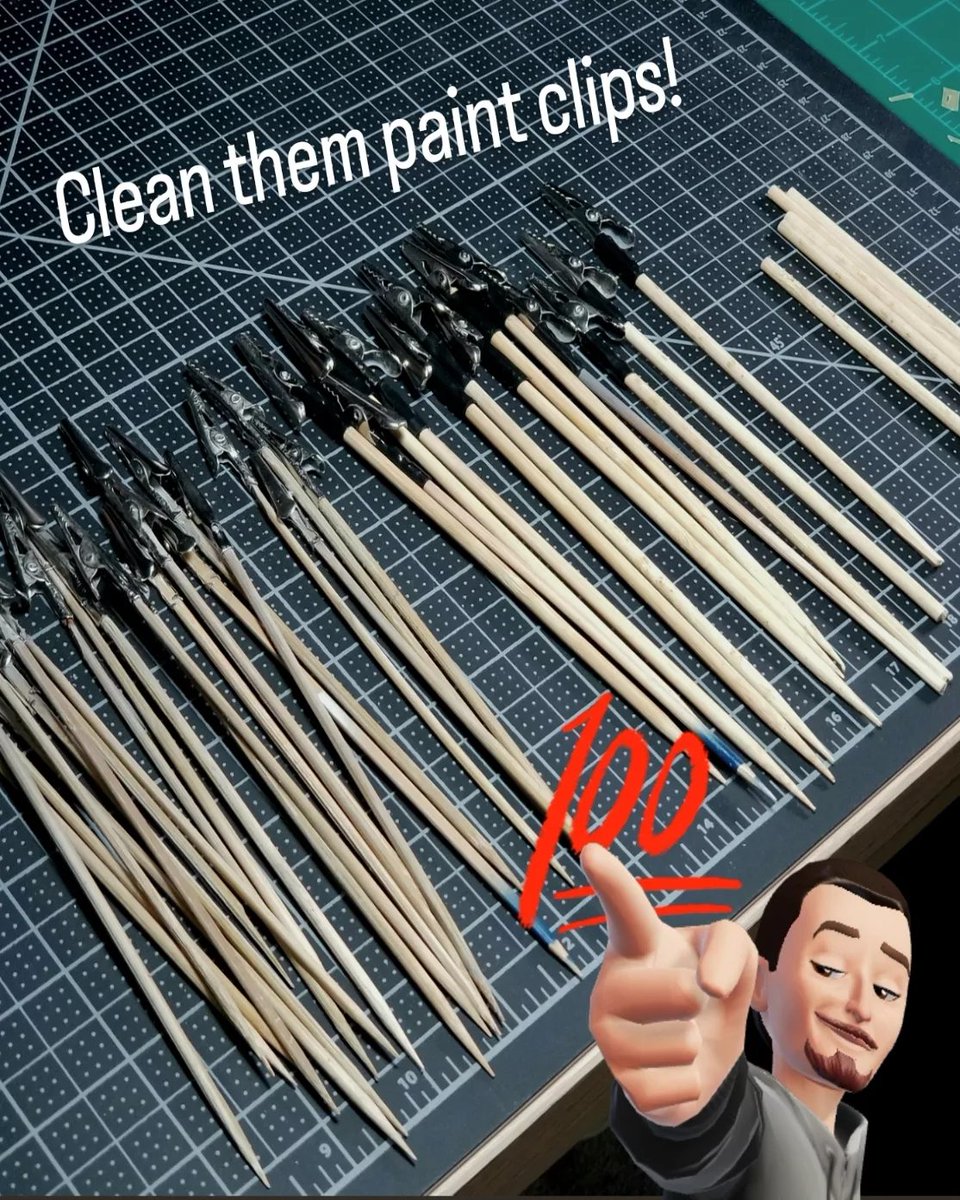 HasakiArt's tweet image. One thing I learned the hard way through my years of barely painting model kits lol is that
Making sure to clean the alligator clips to avoid the left over particles on them from flying to a fresh painted build.

#wip #airbrushing #gunpla #modelkit #painting