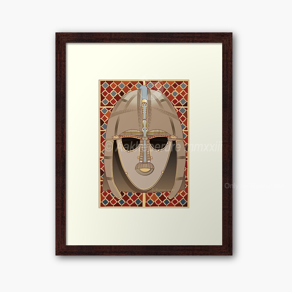 Aakheperure's tweet photo. New work - a simplified version of the Sutton Hoo helm reconstruction. One for the medievalists and/or D&amp;D nerds among us. 
You can grab it (and all the other Sutton Hoo inspired designs) for up to 40% off only on my Redbubble store right now.
https://t.co/gNkUpVPW4Z https://t.co/I6CrfffFbX