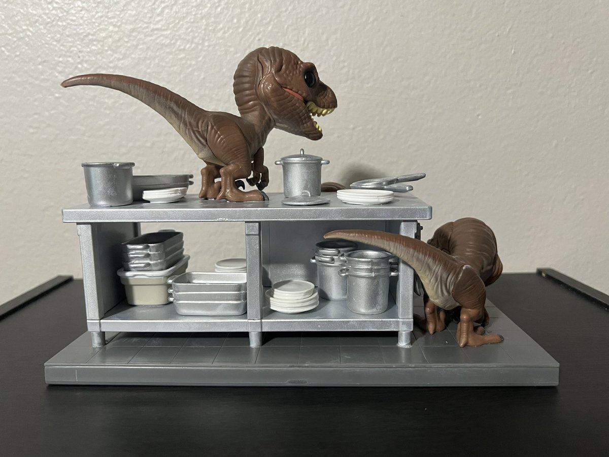 ZachSietsma's tweet photo. The last one I currently have from the Jurassic Park movie moments of Tim Murphy with Velociraptors. #Funko #FunkoPop #JurassicPark #Velociraptors #TimMurphy https://t.co/cVr9xYkHor