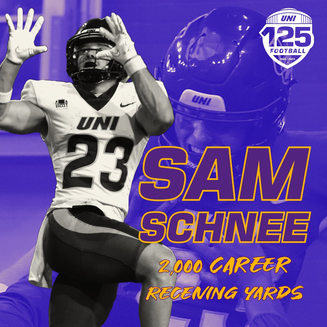 With 98 yards today in Springfield, Sam Schnee becomes the 11th Panther in school history to record 2️⃣ 0️⃣ 0️⃣ 0️⃣ receiving yards!

#EverLoyal #UNIFB125 #1UNI