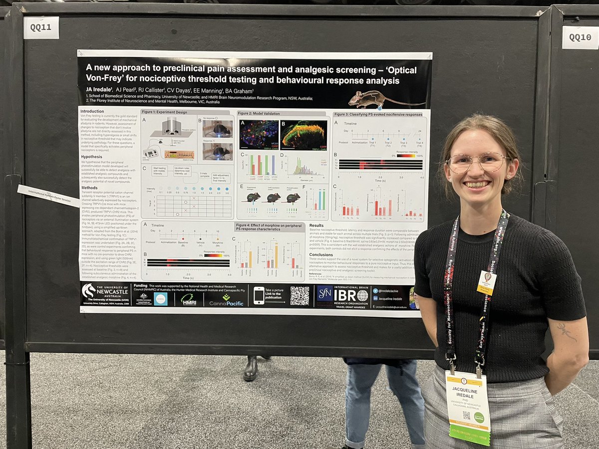 Jackie Iredale (@iredalejackie) on Twitter photo Head to poster QQ11 in the International Fellows Poster Session <a href="/SfNtweets/">Society for Neuroscience (SfN)</a> #SfN2023 if you want to talk about a new approach for nociceptive thresholding. Thanks <a href="/IBROorg/">IBRO - International Brain Research Organization</a> for the opportunity to be here and present some of my PhD work Head to poster QQ11 in the International Fellows Poster Session <a href="/SfNtweets/">Society for Neuroscience (SfN)</a> #SfN2023 if you want to talk about a new approach for nociceptive thresholding. Thanks <a href="/IBROorg/">IBRO - International Brain Research Organization</a> for the opportunity to be here and present some of my PhD work