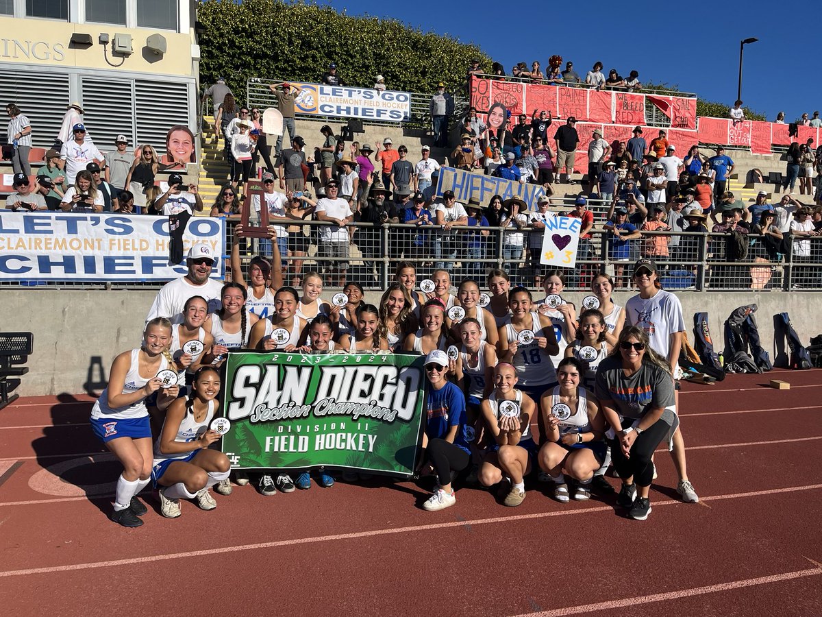 With a 1-0 win over LJCD, CHS Field Hockey are CIF D2 Champions! Congratulations! 1st time in CHS History. Alex Cullen scored the goal &amp; Piper Sierens was awarded the Sportsmanship Award. #ClairemontHS