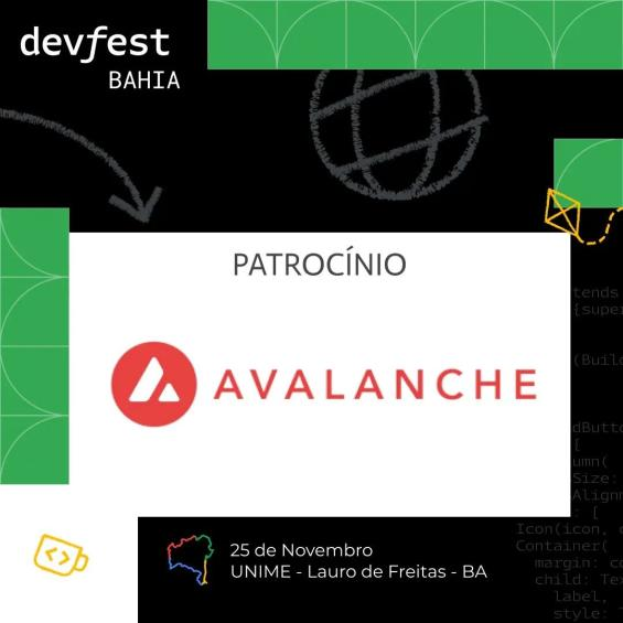 Team1BR's tweet photo. 💫 Temos orgulho de apresentar a Avalanche como patrocinadora do DevFest BAHIA 2023 💫
https://t.co/8PBvIYOOWp https://t.co/kSvlRX7Xtn